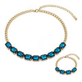 Fashionable Chunky Plated Tennis Rhinestone Statement Necklace Jewelry Set for Women Multicolor gem necklace with Great Sparkle and Shine Design for Women to Easy Match - color: BLUE rhinestone necklace