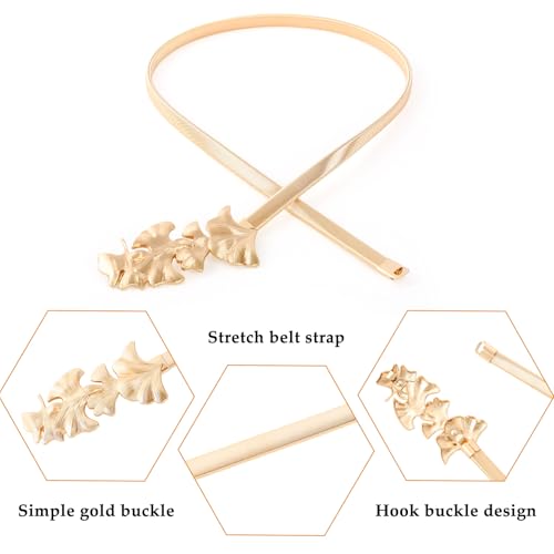 E-Clover Womens Fashion Metal Stretch Waist Skinny Belt Waistband - color: Gold-0022