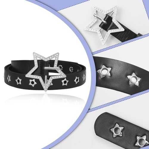 MILAKOO Punk Leather Waist Belt for Women Vintage Accessories for Hippie Skateboarding Enthusiasts - color: C: Black-star