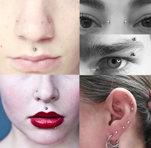 MODRSA Fake Nose Stud Fake Nose Ring Stud Fake Nose Piercing Fake Lip Ring Fake Earrings Stud Silver Gold Fake Cartilage Helix Earring Clip on Earring Hoop Fake Eyebrow Ring Fake Bridge Piercing - color: D2-stick on balls