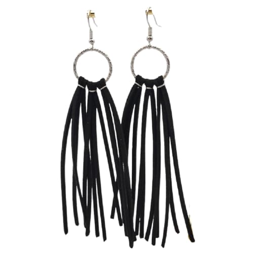 Bohemian Statement Light Weight Fringe Leather Earrrings Triangle Deerskin Leather Boho Western Statement Dangel Earrings for Women - color: Black