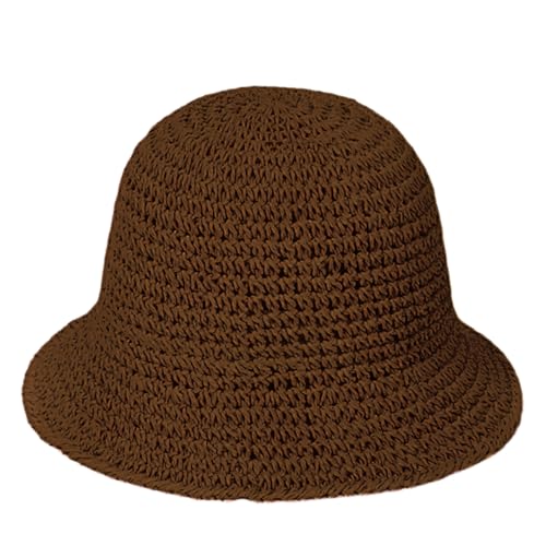 Womens Floppy Straw Sun Hat Packable Wide Brim Summer Beach Hat Foldable Crochet Bucket Hats - color: Brown 2
