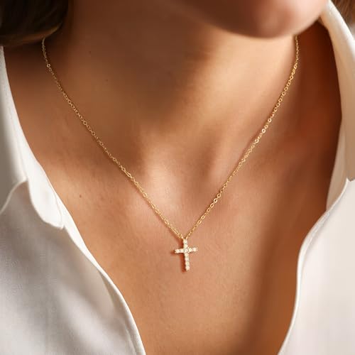 Turandoss Gold Cross Necklace for Women Girls Jewelry Gifts, Dainty 14K Gold Plated Cross Necklace Infinity CZ Holy Mary Medal Necklaces for Women Baptism Religious Faith Jewelry First Communion Gifts - color: cubic zirconia cross necklace
