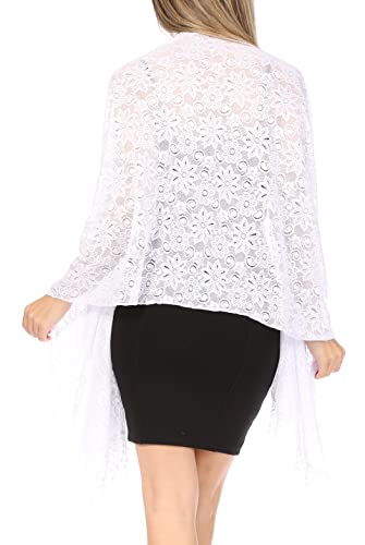 Sakkas Mari Women's Large Lightweight Soft Lace Scarf Wrap Shawl Floral and Fringe - color: Style8-white