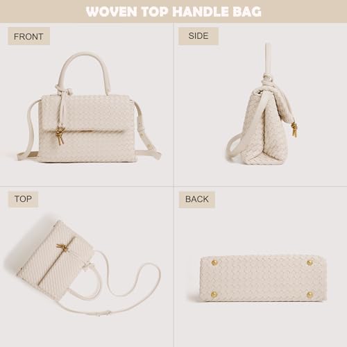 Woven Crossbody Bag for Women, Top Handle Satchel Purse Shoulder Handbag, Woven Handbag - color: White