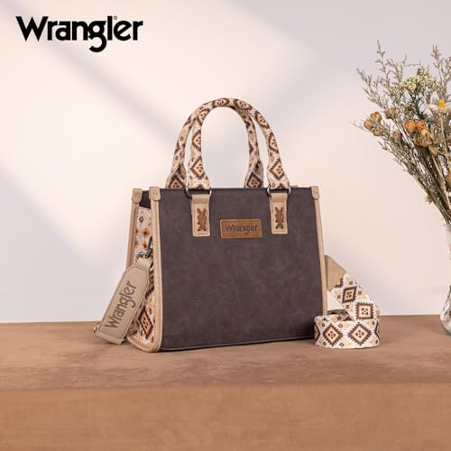 Montana West Wrangler Tote Bag for Women Aztec Western Retro Purse Top Handle Handbags - color: B-aztec-coffee