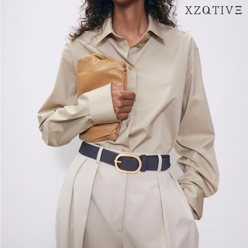 XZQTIVE 3 Pack Plus Size Women's Leather Belts for Jeans Pants Dress Fashion Gold Buckle Ladies Waist Belt - color: E-black+brown+navy, size: Large: fits waist from 37"-42"