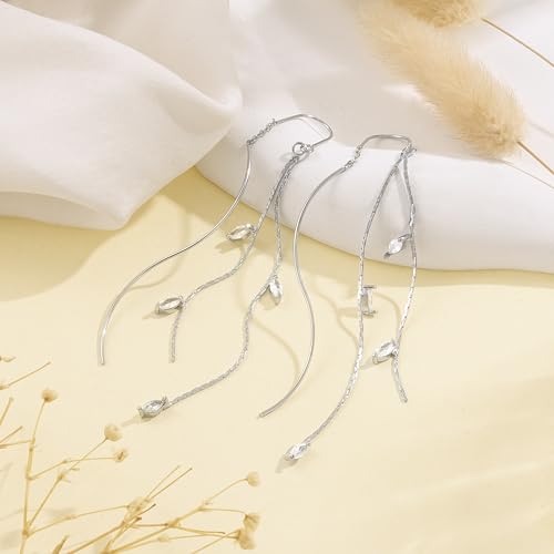 NECOCY Gold Dangle Earrings for Women Non Tarnish 14K Gold Plated Drop Wedding Hypallergenic Earring Dainty Long Hanging Chain CZ Pearl Threader Earrings Trendy Silver Plated Jewelry for Women - style: Silver&Style2