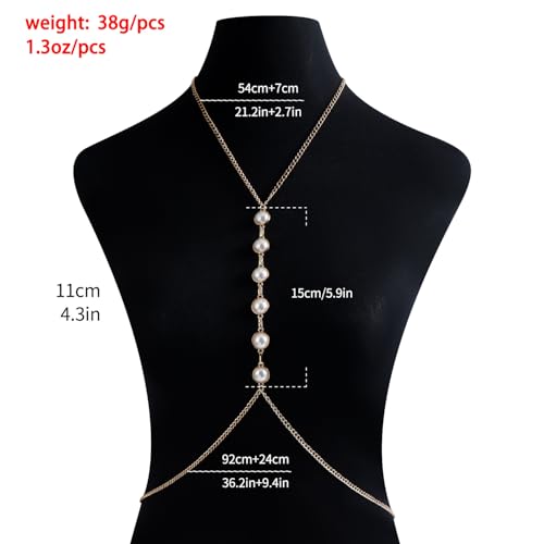Bohemian Fake Pearl Bikini Body Chain for Women Adjustable Waterproof Belly Waist Jewelry Layered Cubic Zirconia Swimsuits Beach Chains Summer Festival Mermaid Party Accessories - style: Style-C