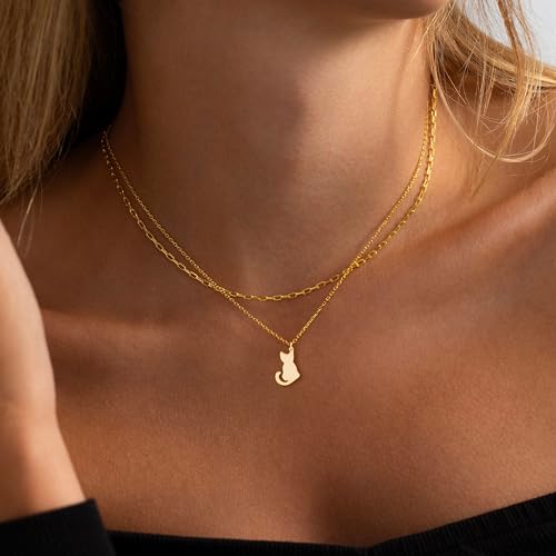 LLWOM Gold Necklace for Women-14k Gold Plated Infinity Necklace Star Of David Necklace Evil Eye Cross Pendants Heart Dainty Gold Necklace For Women - color: Gold, style: Cat Necklace