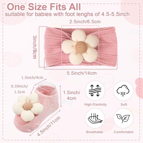 JOYOYO Baby Flower Headband and Socks, Cute Baby Girl Headbands and Soft Socks Sets for Toddler Newborn Infant Girl (Beige Pink Khaki) - color: Beige/6pcs