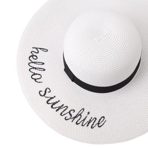 DRESHOW Beach Hats for Women Big Straw Wide Brim Summer Hat Floppy Foldable Roll up Cap Sun Hat UPF 50+ - color: 1 Pack Beach Straw Hat: White