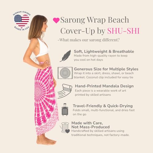 SHU-SHI Sarong Wraps for Women Long Beach Cover ups Pareo Bathing Suit Wrap Skirt Mandala Sarongs Coverup - color: Red/Pink/White