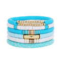 GOOJIDS Surfer Heishi Clay Bead Bracelets for Women Bohemian Stackable Gold Plated Beaded Stretch Bracelets Elastic Layering Friendship Bracelets Set Boho Jewelry - color: B-Blue&White Set
