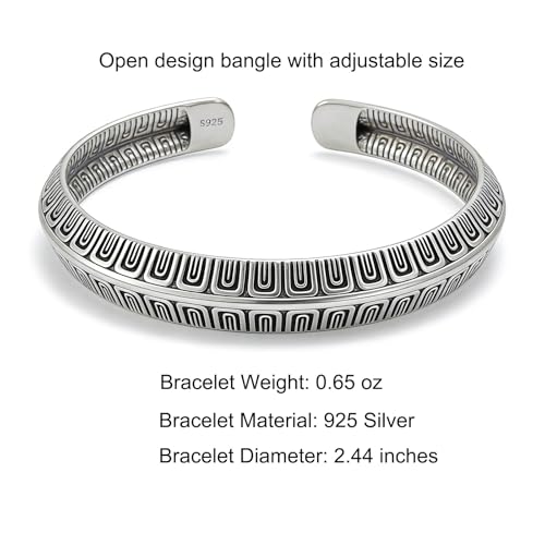 Kim Carrey S925 Sterling Silver Bracelet, Stacked Bracelets Open Bangle Cuff Design, Men's Gift Jewelry for My Man - style: Vintage