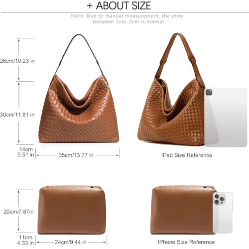 JINMANXUE Women Boston Bag, Woven Hobo Tote Handbag and Purses, Female Satchel Messenger Bags, Fashion Shoulder Crossbody Bag - color: Amber Brown