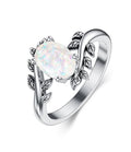 Genuine Turquoise Ring for Women Western Oval Gemstone Jewelry 925 Sterling Silver Leaf Bohemian Boho for Her Wife Mom - color: Opal-White