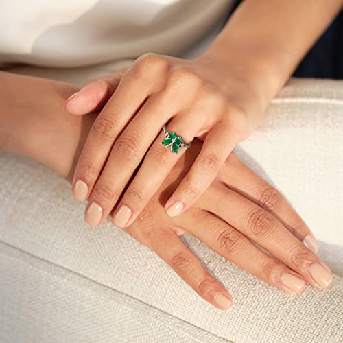 Bestyle 925 Sterling Silver Butterfly Ring Hypoallergnic Adjustable Birthstone Rings for Women Butterfly Jewelry Gifts for Anniversary Mothers' Day Birthday - color: 05.May(Emerald)-TOP