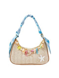 MakeMeChic Women's Straw Beach Purse Seashell Beaded Shoulder Handbags Summer Vacation Bags - color: Multicolor F