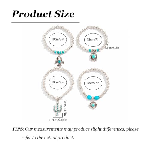 Long tiantian Western Turquoise Beaded Bracelet Set for Women Stackable Cowgirl Bracelets Boho Concho Jewelry Country Concert Rodeo Outfit Accessories Gifts - color: C2:western bracelet for women