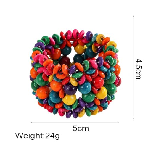 Boho Wide Chunky Colorful Wooden Thick Shell Elastic Stretch Bracelet Handmade Bohemia Summer Beach Vacation Adjustable Lightweight Wood Wristband Jewelry for Women - color: colorful