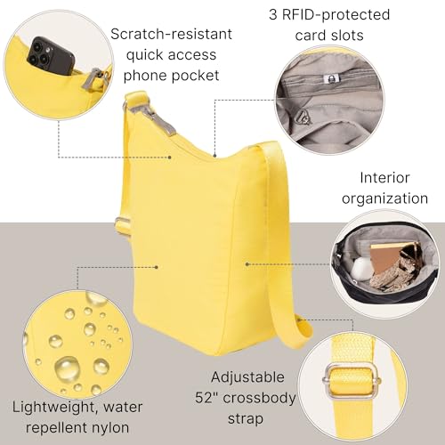 Baggallini Swift Mini Crossbody Bag for Women - 4.5x7 Small Travel Purse with Crossbody Strap and RFID - color: B-lite Lemon
