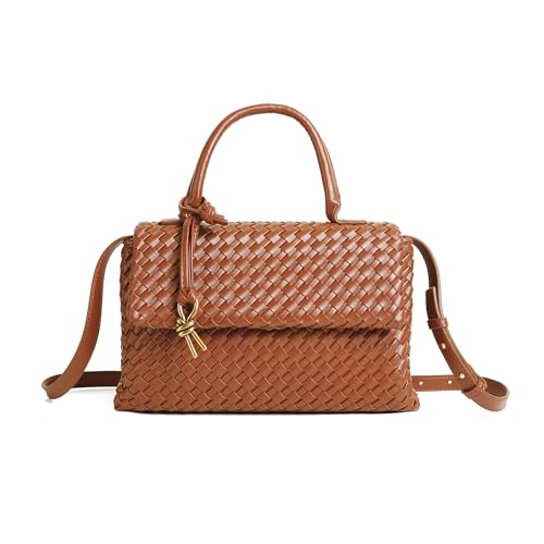 Woven Crossbody Bag for Women, Top Handle Satchel Purse Shoulder Handbag, Woven Handbag - color: Brown