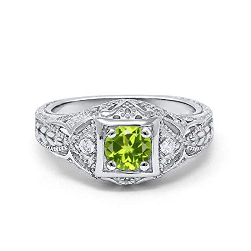 Blue Apple Co. Art Deco Ring Round Cubic Zirconia Leaf Filigree Design Split Shank Twisted Band Bridal Statement Wedding Engagement Rings For Women 925 Sterling Silver Gifts For Her - color: Simulated Peridot