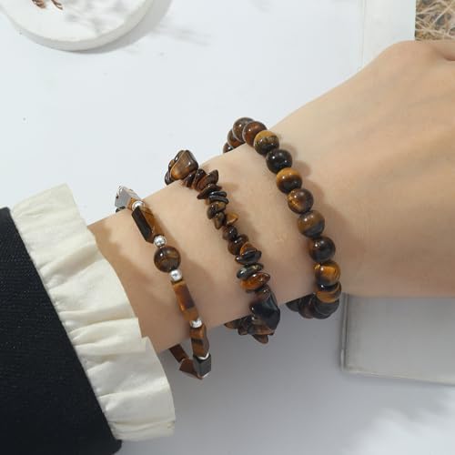3Pcs Natural Stone Bracelets for Women 8mm Crystal Beaded Bracelets Handmade Stretch Bracelet Healing Crystal Jewelry for Women - style: Tiger Eye