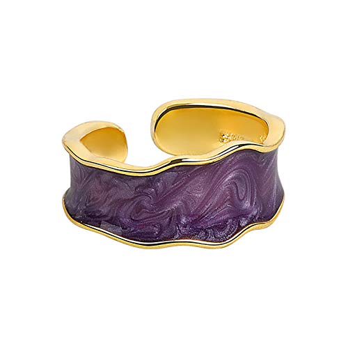 Elegant Oil Drip Enamel Wave Wide Irregular Colorful Adjustable Opening Finger Ring Joint Stackable for Women Jewelry Gifts Bohemian - color: purple gold