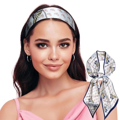 Sumolux Head Hair Scarf for Women Neck Purse Bag Handbags Scarf Like Silk - color: Blue Butterfly