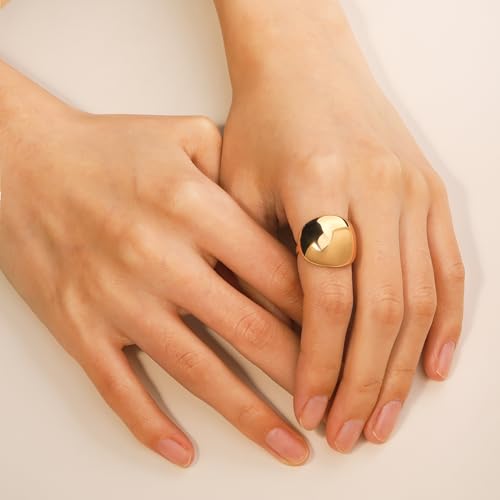 Gold Silver Rings Set for Women Chunky Statement Rings ZC Dome Evil Eye Croissant ring Thick 18K Gold Plated Band Rings - color: flat dome, size: 8
