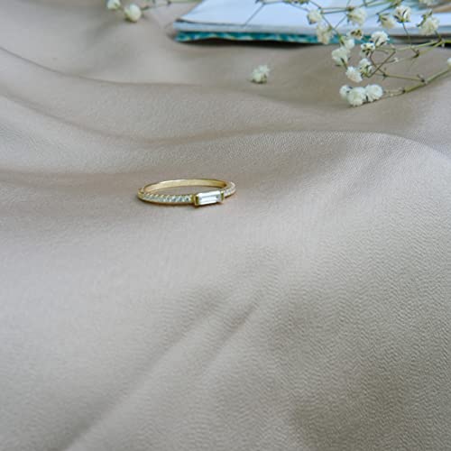 espere Minimal Dainty Baguette Wedding Band Ring | Lab-Created Emerald Cut Cubic Zirconia Stacking Ring | Anniversary Band for Her - color: Clear CZ - Gold