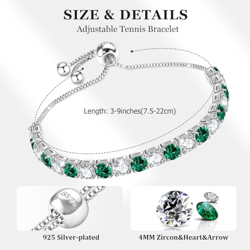 J.Fée Silver Bracelet, S925 Tennis Bracelet with Sparkling 5A Cubic Zirconia Silver Bracelets for Women Adjustable Bracelet for Women Bracelets Womens Bracelet Women Gifts for Women Mom - color: Zirconia Green CZ