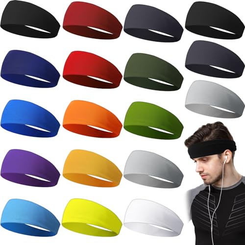 18 Pcs Sports Sweatbands for Men Women Camo Headbands Workout Non Slip Headbands Breathable Head Band Fitness Stretchy Unisex Hairband for Yoga Running Cycling Ball - color: Vivid Colors