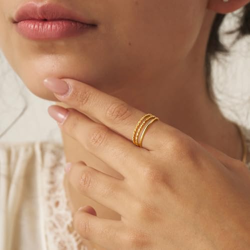 Gokeey Gold Rings for Women Non Tarnish, Dainty 14K Gold Plated Stackable Thin Thumb Ring Set Trendy Pinky Wedding Bands Engagement Rings for Women Size 4 5 6 7 8 9 10 11 - color: Gold, size: 4
