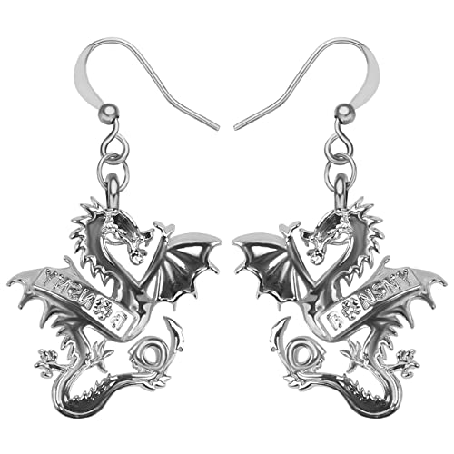 Enamel Alloy Dinosaur Fantasy Dragon Earrings Drop Dangle Unique Animal Jewelry For Women Dragons Gifts - color: Cobalt