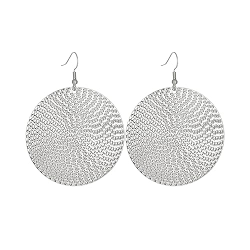 Anmpab Boho Large Disc Earrings for Women Vintage Geometric Hammered Round Circle Drop Dangle Earrings Statement Jewelry - color: Silver