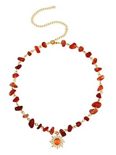 Sacina Boho Hippie Sun Necklace, Crystal Choker Necklace, Boho Necklace, Hippie Necklaces, Christmas Jewelry Gift For Women - color: carnelian