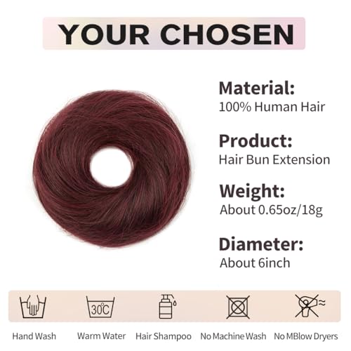 Burgundy Hair Bun, Messy Bun Hair Piece, Soft Fluffy Elastic Scrunchie, 30s Easy Updo for Women & Kids, Ideal for Daily Wear, Ballet, Dance & Office Use - color: Burgundy, size: 4 Inch
