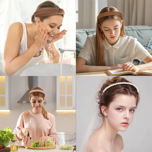 7 Pcs Headbands for Women Non Slip Headband Brown Knotted Headband for Women Pearl Headbands Different Fashion Headbands Hair Accessories - color: Brown
