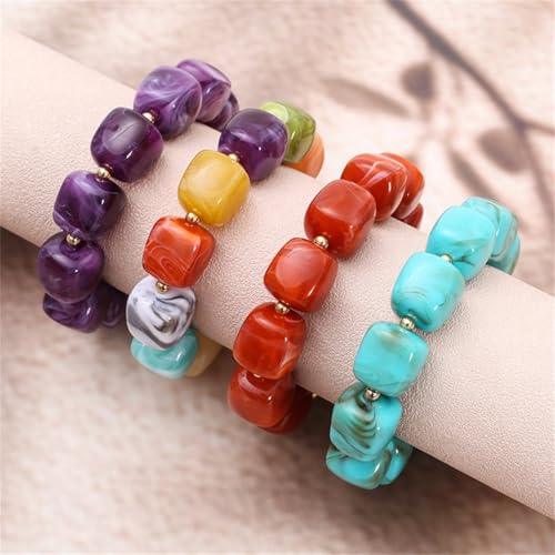 Soyzvteo Chunky Beaded Bracelets Boho Acrylic Geometric Beaded Bangle Bracelet Chunky Statement Jewelry for Women - color: Light Blue