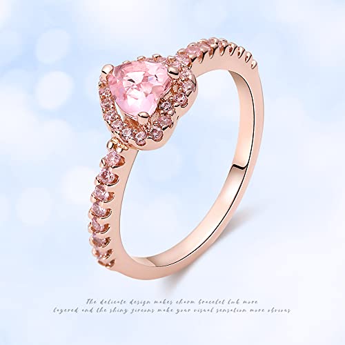 KUNSIR 925 Sterling Silver Rings Classic Cubic Zirconia Eternity Promise Statement Anniversary Wedding Bands Engagement Rings for Women Infinity Forever Love Ring Size 7-9 - style: 1-Pink Stone Ring