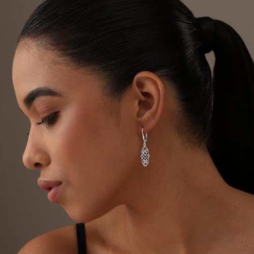 LeCalla 925 Sterling Silver Leverback Drop Earrings | Lightweight Celtic-Knot Filigree Heart Teardrop Dangle Earring for Women's Gift for Her - color: Blue Opal Celtic Knot