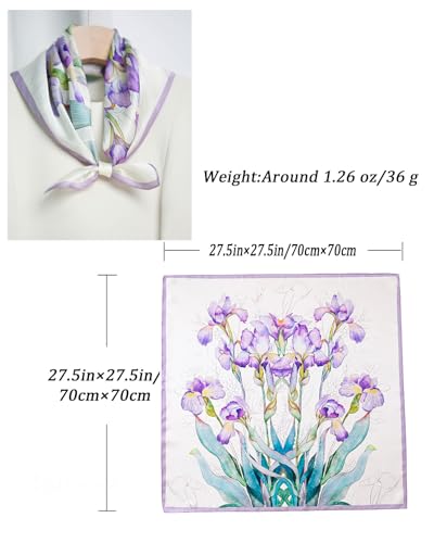 Saiusloa Neck Scarf For Womens Silky Head Scarves Hair Bandanas Square Scarf Fashion Accessories lightweight - color: 17-purple Irises With Purple Edges