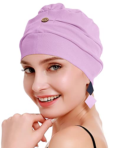 osvyo Cotton Chemo Turbans for Women Cancer Hairloss hat - Cotton Lightweight Headwear Sealed Packaging - color: Cotton Light Purple