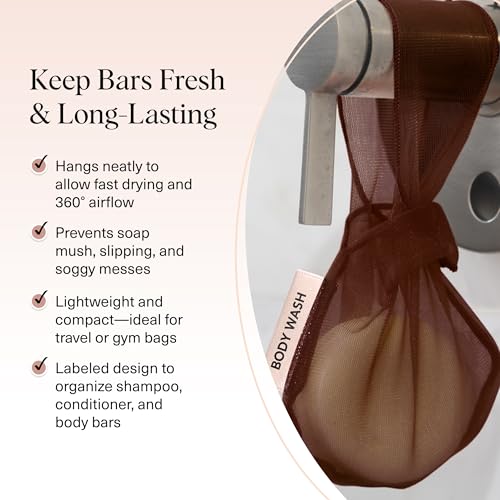 Kitsch Bar Soap Saver Pouch – Patented Mesh Soap Bag for Shampoo and Conditioner Bars - Extends Use & Prevents Soggy Mess - Recycled Beauty Bar Bag, Eco-Friendly - Chocolate - color: Chocolate