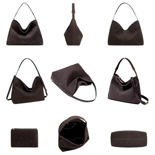 JINMANXUE Women Boston Bag, Woven Hobo Tote Handbag and Purses, Female Satchel Messenger Bags, Fashion Shoulder Crossbody Bag - color: Frosted Coffee