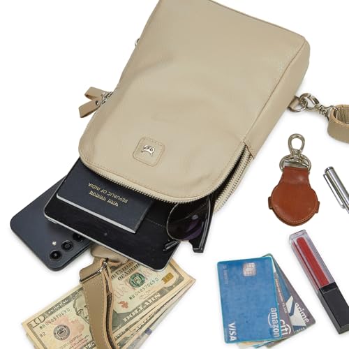 Leather Sling Bag for Women Genuine Crossbody Purse Small Trendy Cross Over Chest with Phone and Credit Card Slots (Beige Nappa) - color: Beige Nappa