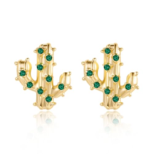 Mameloly Cowgirl Earrings for Women CZ 14K Gold Plated Western Cowboy Hat Dangle Hoop Earrings Cute Jewelry Hypoallergenic - color: Cactus Shape